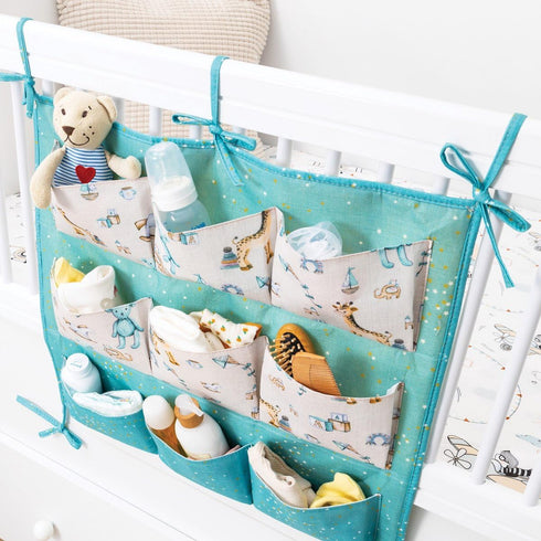 Baby Crib Side Organizer - Organizer Tote Bag - Nursery Storage Bin for Changing Table | Portable Car Travel Organizer (Blue) by BABY SHOWER CHOCOLATE