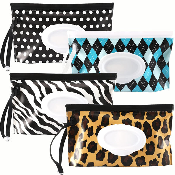 FEBSNOW 4 Pack Baby Wipe Dispenser, Portable Refillable Holder, Reusable Travel Wet Wipe Pouch for Baby Wipes