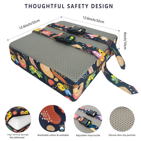 Table,4 Inches Toddler Booster Seat for Dining Washable Double Safer Straps Non-Slip Bottom Booster Seat for Kids