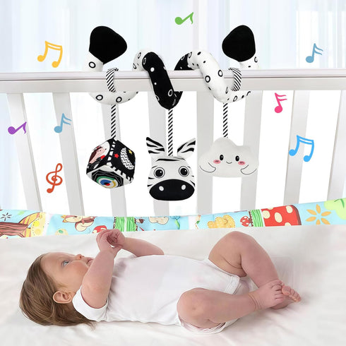 Hanging Rattle Toys for Crib Mobile - Car Seat Toys for Babies 0-6 Months, Black and White High Contrast Baby Toys