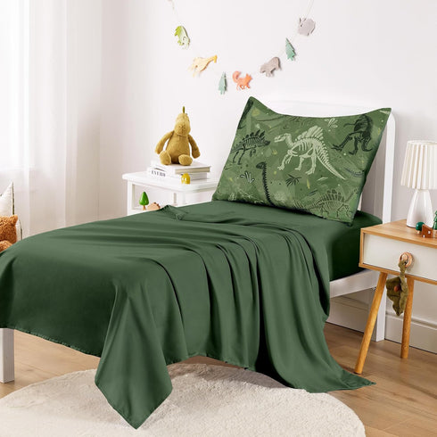 Set 4 Set Wake In Cloud - Dinosaur Toddler Bedding for Boys, Colorful Dino Prehistoric Fossil, Pieces Soft Crib Bed
