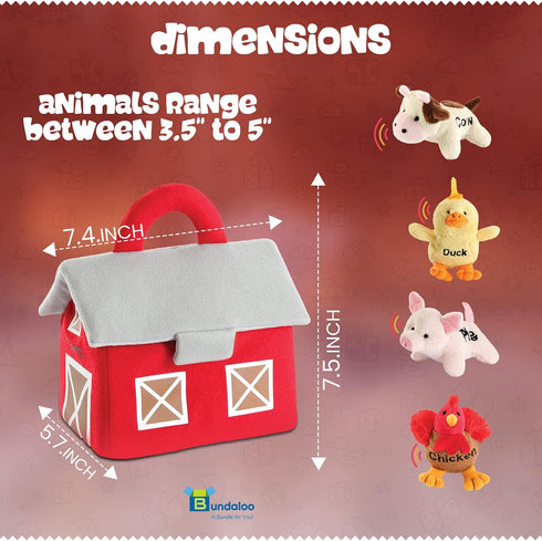 Bundaloo Plush Farm Animal Toys, Play Set with Realistic Sounds and Barn Carrier