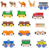 Toys 12 (18 Pcs) Wooden Engines & Train Cars Collection with Animals, Farm Safari Zoo Compatible with Thomas