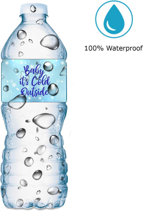 20 Baby Water Bottle Labels, Its Cold Outside Baby Shower Set of 20 Waterproof Decorations, Its a Boy Blue