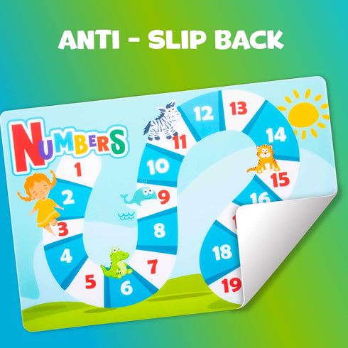 6 Pack Hapinest Reusable Non Slip Educational Placemats for Kids & Toddlers, Learning Mat with Alphabet Numbers & US