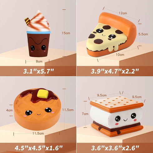 Anboor 4 Pcs Kawaii Scented Squishies: Smore, Waffle, Cake, Pizza, Coffee Cup, Soft Slow Rising Stress Relief Toy