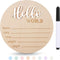 Xyndrella Baby Announcement Sign with Pen, 5.9 Inch Wooden Hello World Newborn Sign