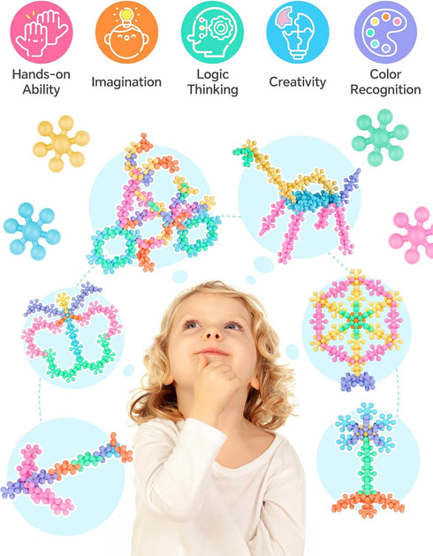 NiToy 100PCS 3+, Snowflake Interlocking Building Block Educational Toy for Kids Ages Multi-Color Solid Plastic Early