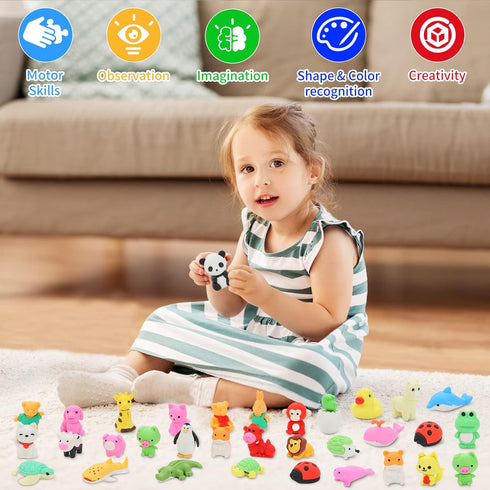 LanMa 35 pcs Animal Erasers, Desk Pets for Kids, Puzzle Erasers, Classroom Prizes, Party Favors, Easter Egg Stuffers