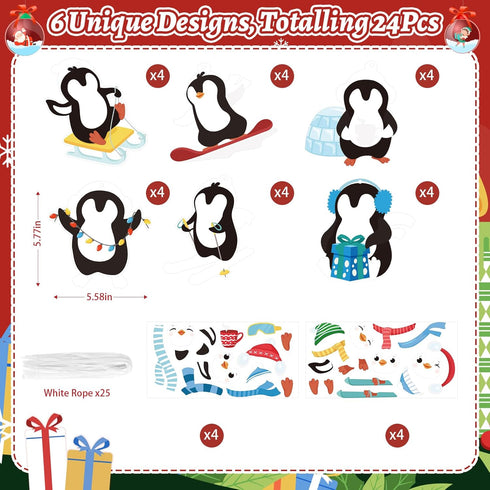 PAIVSUN 24Pcs Christmas Craft Kits, DIY Penguin Stickers Cutouts Ornaments Kit, Make Your Own Christmas Craft for Xmas