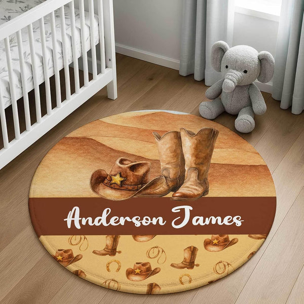 Munific Personalized Baby Rug with Name for Boys Soft Cowboy Nursery Play Mat,
