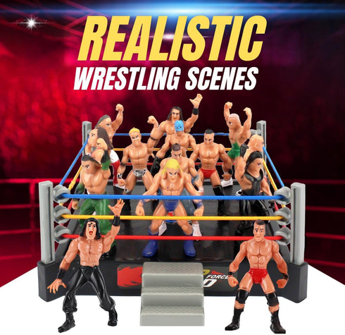 Liberty Imports Ultimate 32-Piece Wrestling Miniature Toys for Kids, Wrestler Figures with 2 Rings