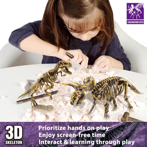 Dinosaur Fossil Dig Kit, Dino Excavation Kits for Kids, Educational Science Kits with 3D Skeleton Puzzles
