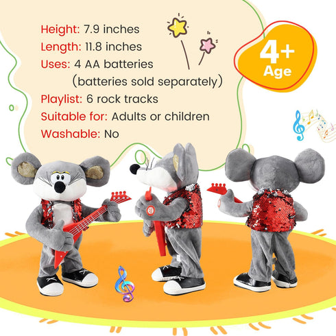 Marsjoy Rocking Dancing Mouse Plush Toy, Singing Music Twisting Body Plush Stuffed Animals, Rocking Punk Crazy Cool