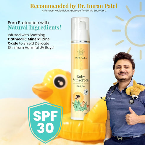 PURE AURA 30 Babys Sunshine Shield Duo | Ayurvedic Baby Sunscreen SPF & Baby Lotion | Natural Sun Protection & Calming