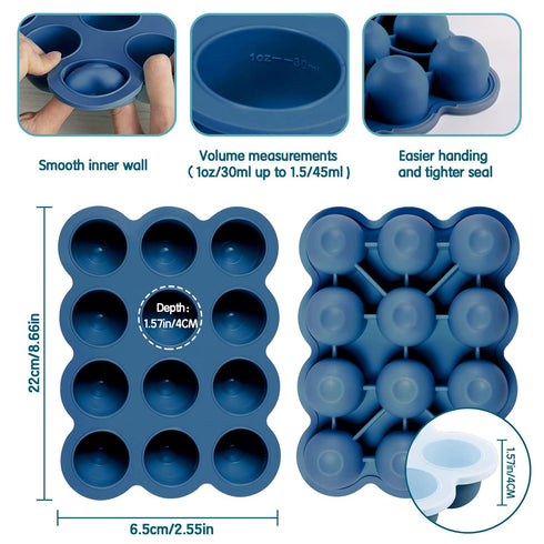 Baby Food Storage Container - 12 x 1.5OZ Silicone Baby Food Freezer Tray with Silicone Lid for Homemade Baby Food,