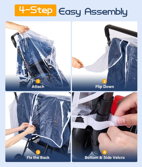 Double Stroller Rain Cover, Weather Shield for Side by Side Baby Double Stroller, Universal Waterproof Stroller Cover