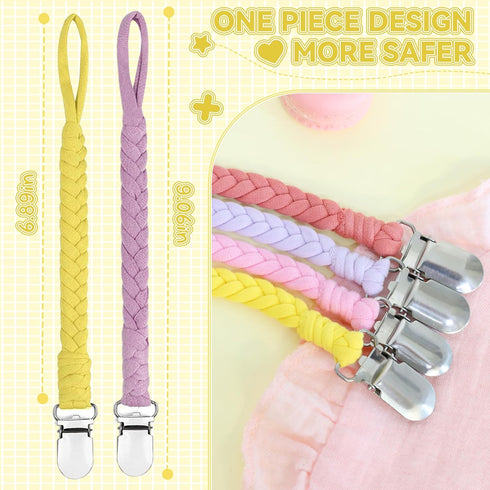 4 100% 4 Pack) Pcs Pacifier Clip, Pacifier Clips for Boys & Baby Girls Pacifier Holder Clip Binky Clips Braided
