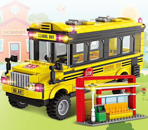 WEMEWEME School Bus Building Blocks Set for Kids 6+ 488PCS Creative Vehicle Toy