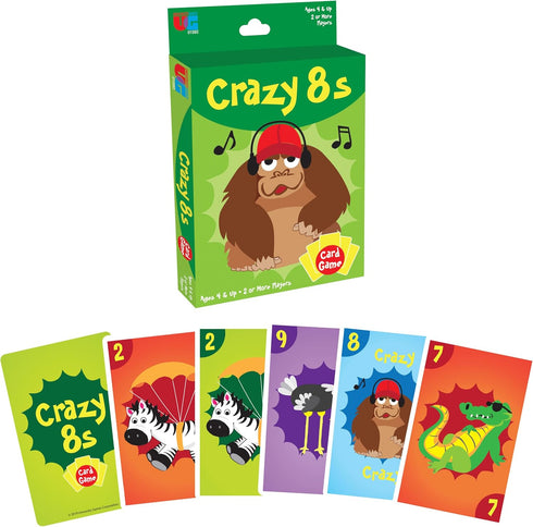 University Games Crazy 8s Card Game - Jumbo Size Colorful Animal Cards for Kids Ages 4 and Up