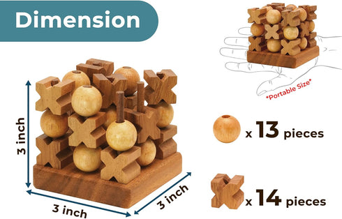 BSIRI 3D Wooden Tic Tac Toe, Rustic Coffee Table Decor, Unique Gifts for Special Occasions, Fun for Family Game Night