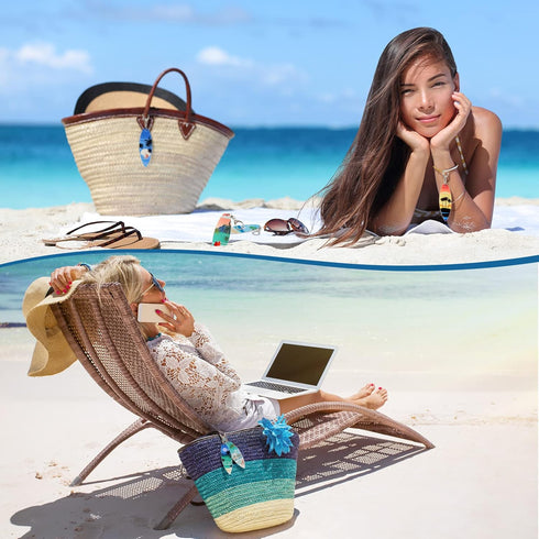 Bucherry 36 Pcs Beach Favors Keychain Gifts Set, Wooden Surfboard Slippers and Sea Turtle Keychains for Luau Party