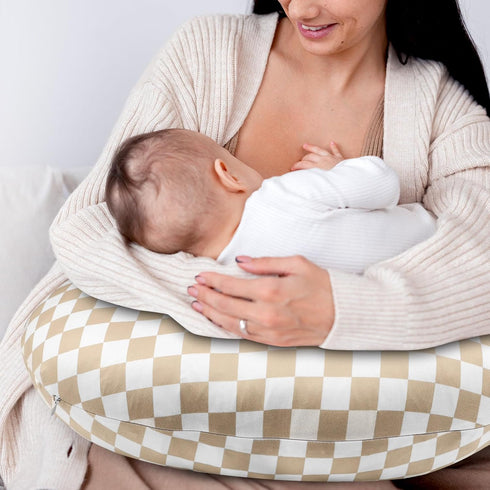 Cozy Brown Checkered Nursing Pillow Cover & Toddler Blanket