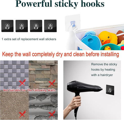 Quick-Fetch Way Mesh Bath Toy Holder, Large Capacity Wall-Mounted Bath Toy Organizer for Quick Access to Toys