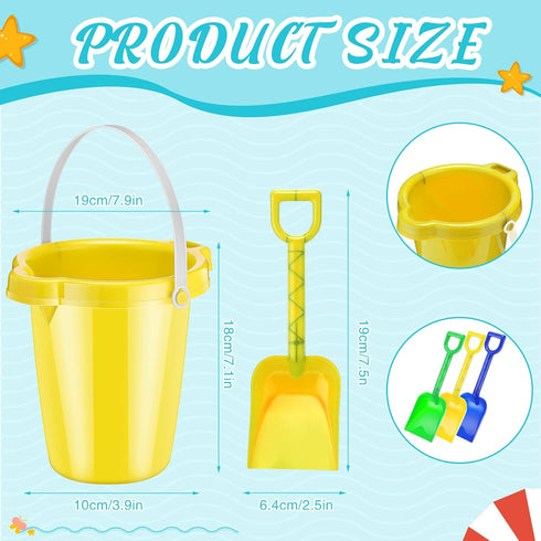 24 Pcs 7.5 Inch Beach Buckets and Shovels, Large Plastic Sand Pails for Boys and Girls Beach Toys Summer Party Favors