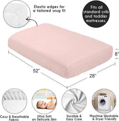 Sweet Jojo Designs Fitted Baby Crib Sheets, Blush Pink, Standard Size for Girls, Infant Nursery, Toddler Room