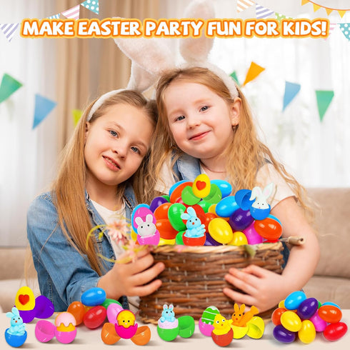 UUSYCUN 30PCS Prefilled Easter Eggs with Mochi Squishy Toys, Easter Squishies Stuffed Plastic Eggs for Easter Basket