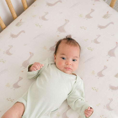 100% Crane Baby Charlie Farmhouse Goose Crib Fitted Sheet, Cotton Baby Bed Sheets, Farm Nursery Decor, Crib Sheets