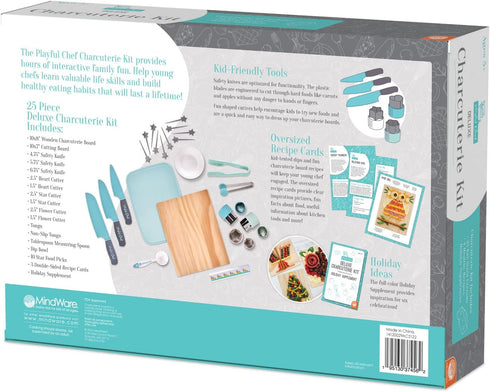 Set 25 Set, 5+ MindWare Playful Chef: Deluxe Charcuterie Kit Real Kids Cooking - Kids Cooking Utensils Including Safe