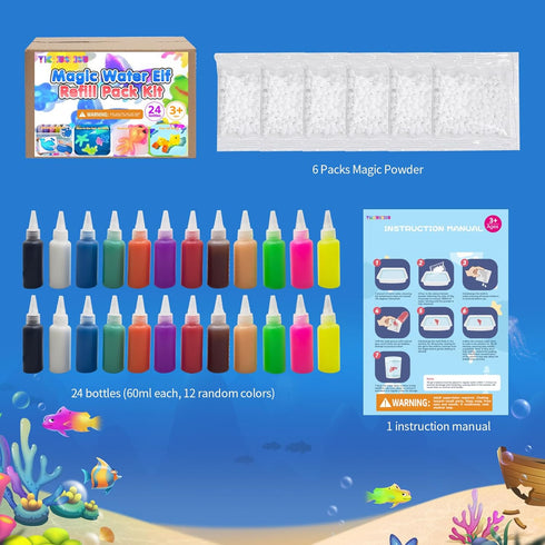 24 Squishy Making Kit Refill, Bottles Gel DIY Magic Water Elf Refill Toy Maker for Rainy Day & Family Bonding,Creative