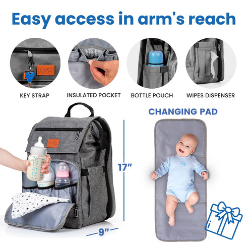 Backpack Backpack PILLANI Baby Diaper Bag - Baby Bags for Girls & Boys, Large Waterproof Diaper - Baby Shower Gifts
