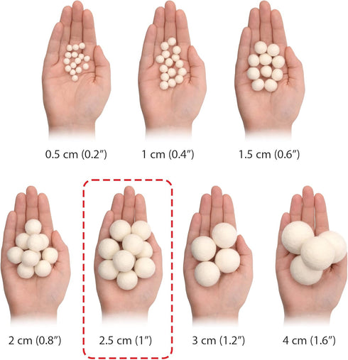 Glaciart One Wool Felt Balls, 100 Pieces Handmade Felted Pure White Color, 2.5 Centimeters - Bulk Small Puff for Felting