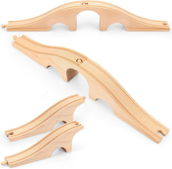 Liliful Wooden Train Track Bridges and Tunnels Expansion Wood Train Track Pieces