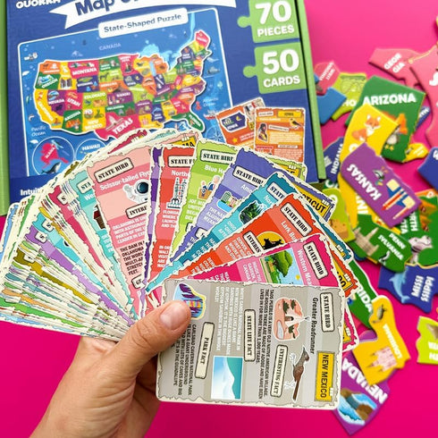 QUOKKA Puzzles for Kids Ages 4-6, 70 Pcs Jigsaw Puzzles for 6-8 Year Olds, 50 Double-Sided Cards | Learn USA |