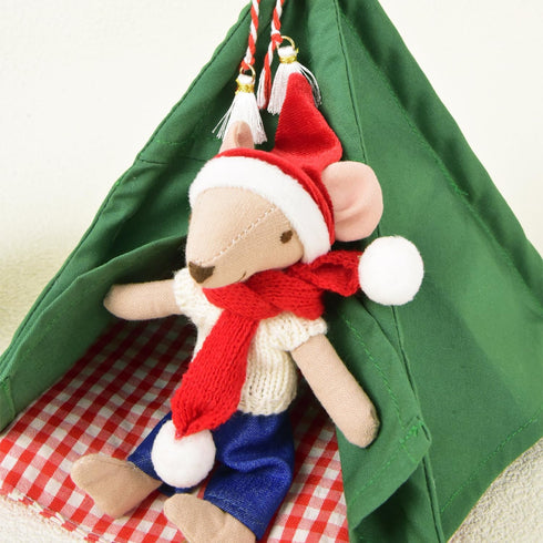 Minamzee 1:12 Dollhouse Camping Bed Tent, Mini Green Cloth Tent with Carpet, Miniature Outdoor Furniture Accessories