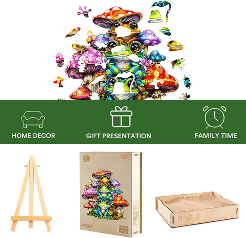 Wooden Puzzle for Adults, Frog Family Wooden Jigsaw Puzzles, Unique Animal Shape Puzzles for Family Friends