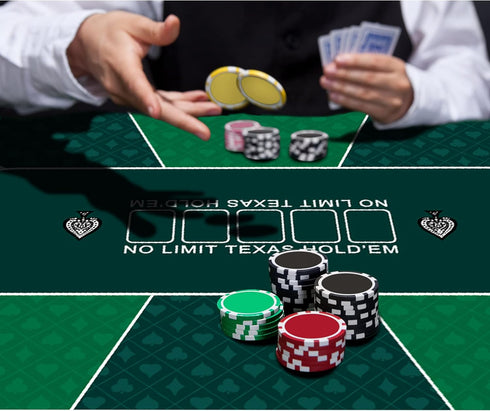 nuveti 63 x 31 Foldable Texas Poker Card Tabletop Layout - Portable Anti-Slip Rubber Mat for 8-10 Players