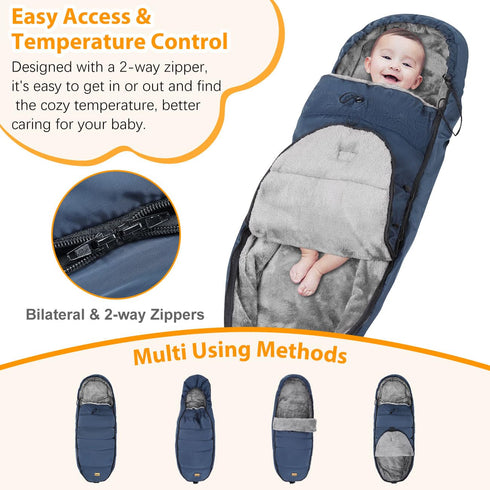 6-36 Zooawa Stroller Bunting Bag Universal, Waterproof Baby Stroller Footmuff, Stroller Sleeping Bag for Cold Weather