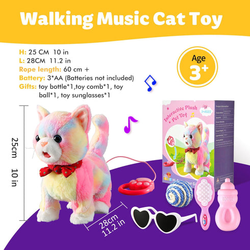 Marsjoy Set Rainbow Walking Cat Toy for Kids Kitty Toys for Girls Kitten that Talking Meows Singing Dancing Repeat What