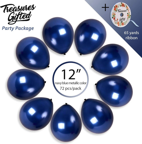 Treasures Gifted Navy Blue Balloons, 72 Pack, 12 Inch Latex for Graduation Party Decorations