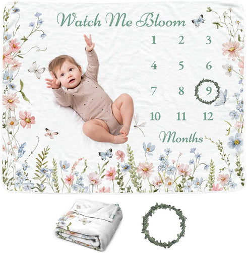 Wildflower Baby Monthly Blanket for Boys, Boho Newborn Age Blanket, Soft Flannel