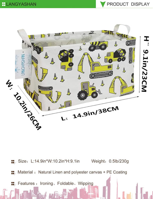 LANGYASHAN Rectangular Storage Bin, Cartoon Storage Basket with Handles for Organizing Home & Toys