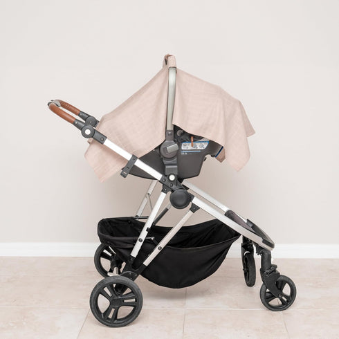 100% Organic Cotton Muslin Car Seat Cover for Babies, Lightweight Infant Canopy, Fits Any Car Seats, 44"x30" (Brown)