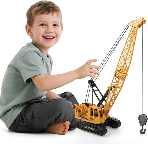 3-12 Diecast Crane Truck Toy for Boys Ages Metal Construction Toy Truck with Manual Lifting Arm Heavy Duty Toy Crane