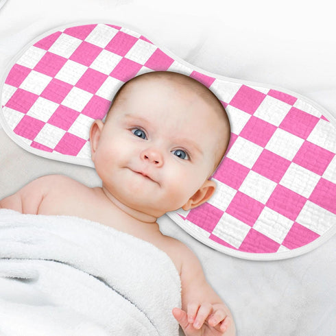 J JOYSAY 22''x11'' 4 Set sizex2 Checkered Plaid Hot Pink Baby Burp Cloths for Boys Girls Large Cotton Layer Burp