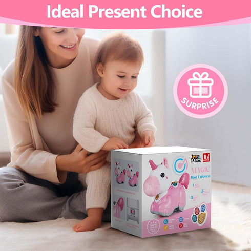 6-9 9-12 12-18 Tummy 0-2, 1 1st iPlay, iLearn Unicorn Baby Musical Toy, Infant Crawling Toys for Month, Baby Time